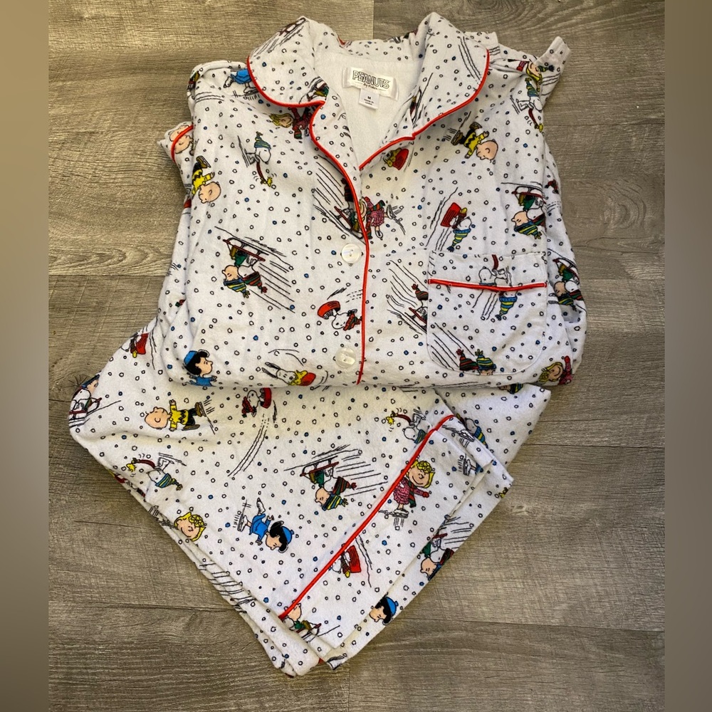 Peanuts White Pajama Set Women Medium EUC